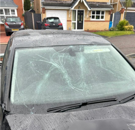 Shattered Vehicle Glass Before Replacement