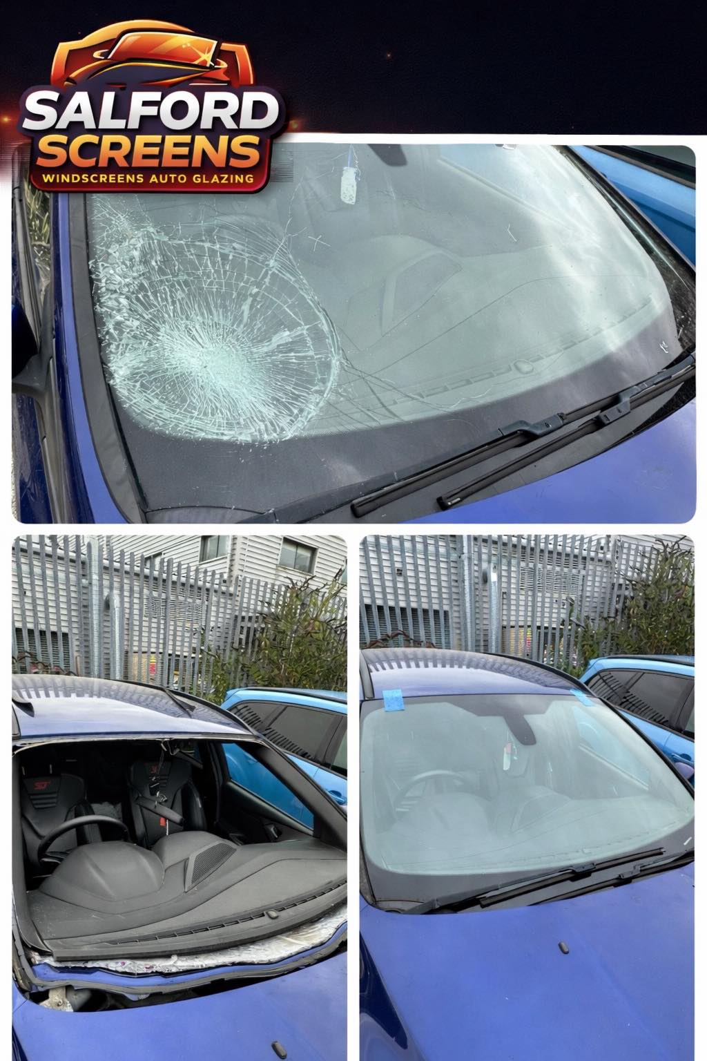 Mobile auto glazing technician replacing a windscreen in Salford